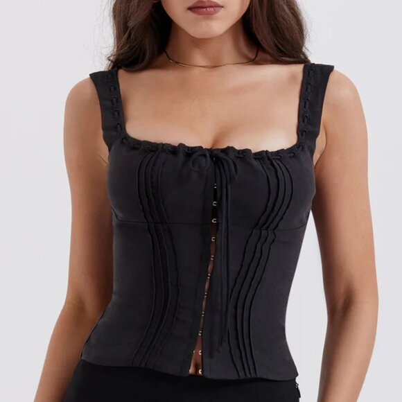 House of CB | Chicca Square Neck Corset Top in Black - Picture 3 of 10